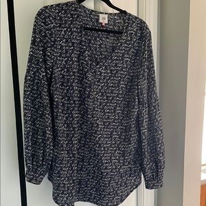 CAbi Black and White Puff Sleeve Blouse